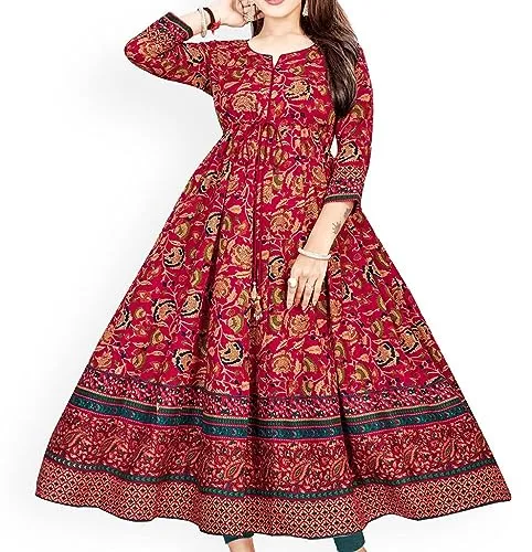 K.C Enterprises Women Floral Print Ankle Length Anarkali Kurta (XX-Large, red)