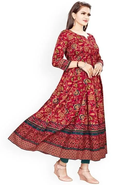 K.C Enterprises Women Floral Print Ankle Length Anarkali Kurta (XX-Large, red)