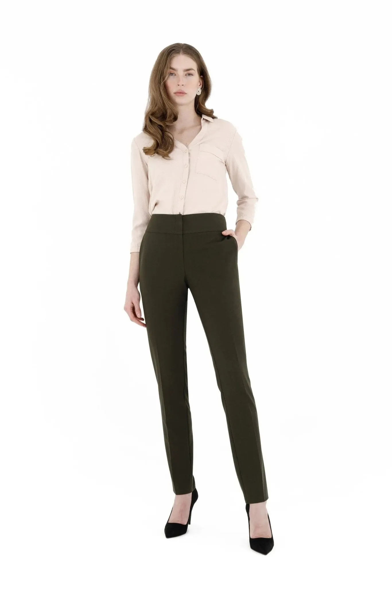 Khaki Dress Pants Comfort High Waist Straight Leg Pants