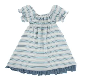 KicKee Pants Print Gathered Dress in Boy Desert Stripe