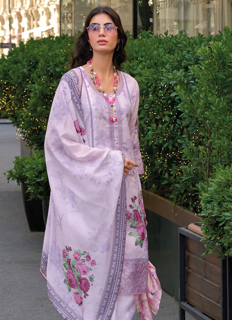 Lavender Embroidered Floral Print Pakistani Dress