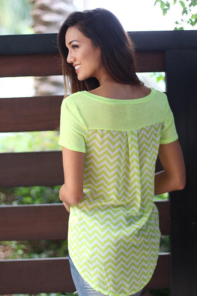 Lime Chevron Top With Pocket