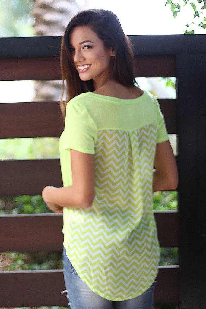 Lime Chevron Top With Pocket