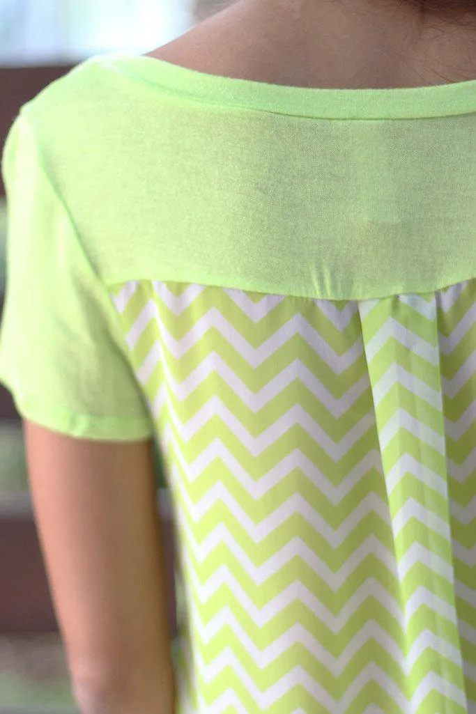 Lime Chevron Top With Pocket