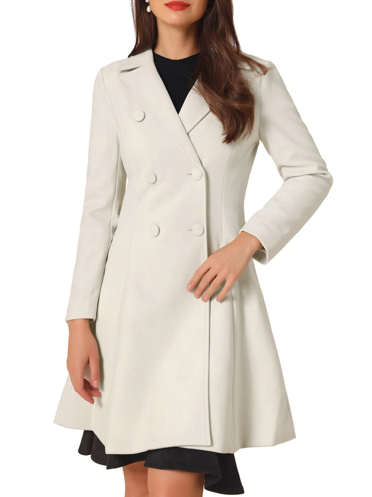 Long Winter Notch Lapel Collar A-Line Double Breast Coat