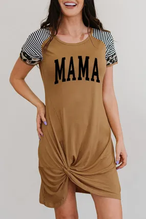 MAMA Graphic Round Neck Twisted Dress