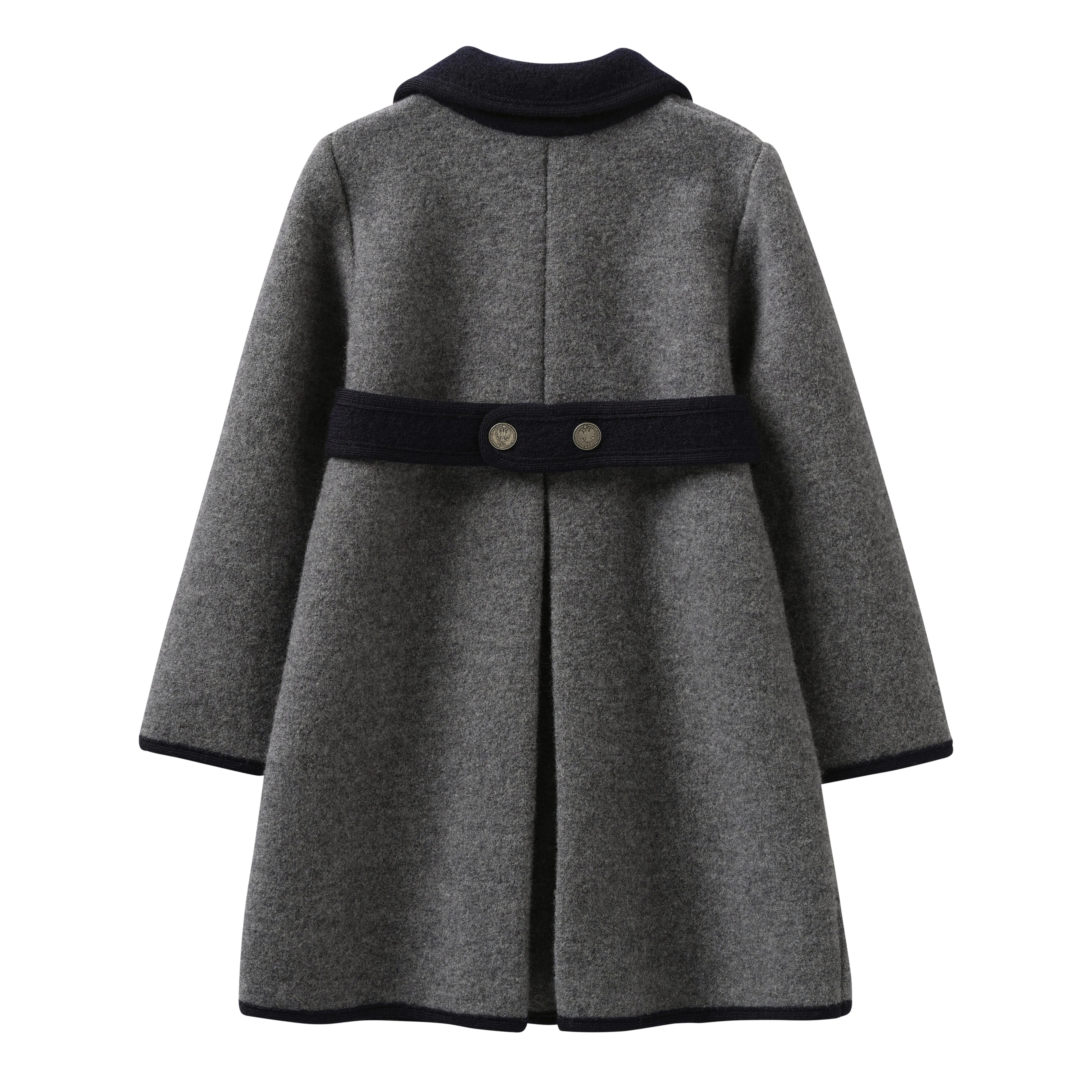 Marae Grey Wool Coat With Navy Trim