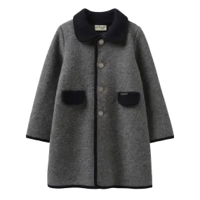 Marae Grey Wool Coat With Navy Trim