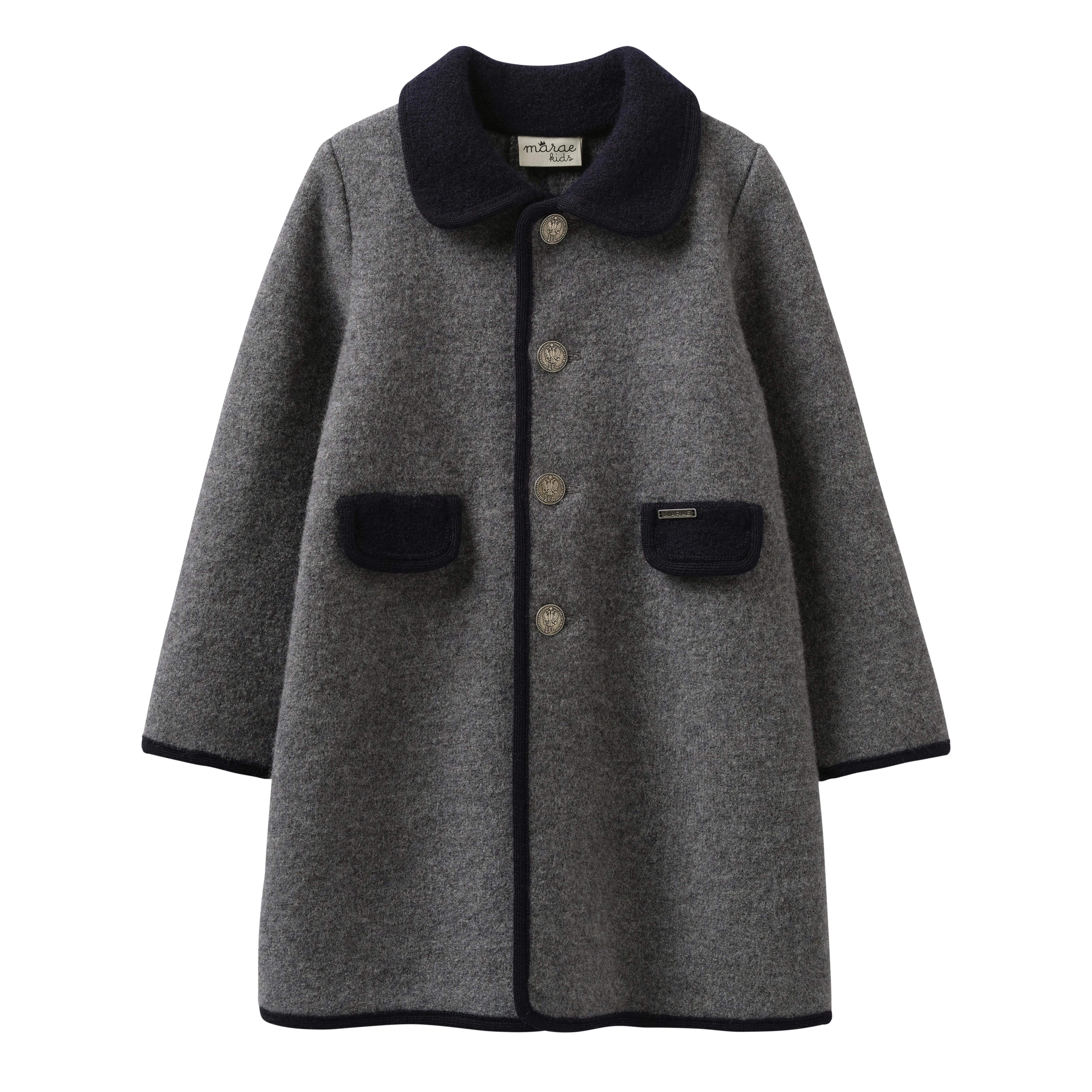 Marae Grey Wool Coat With Navy Trim