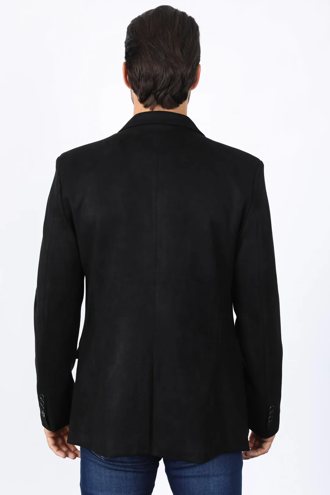 Men's Double Button Black Faux-Suede Blazer