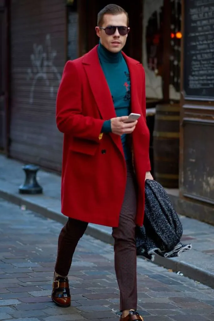 Mens Over - long Coat Red Tweed Jacket Casual Winter Coat Stylish Vintage Red Coat For Him