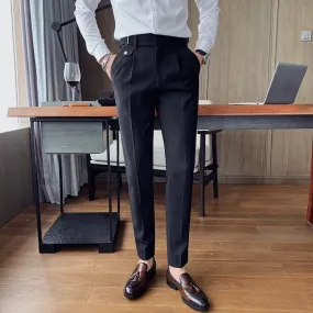 Men's Slim Fit Dress Pants Casual British Vintage High Waisted Pants