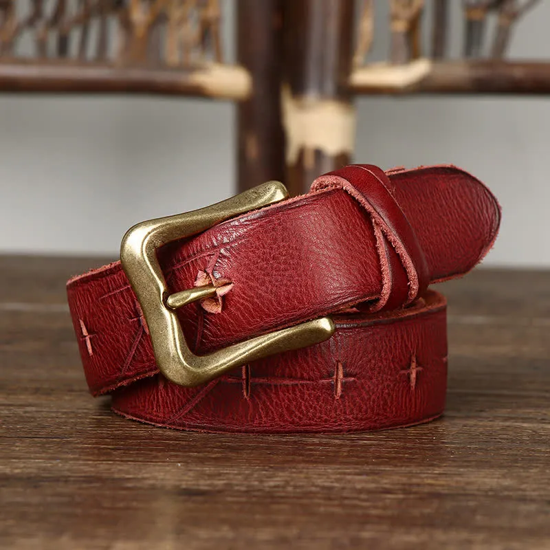 Men's Vintage Carving Crack Leather Belt