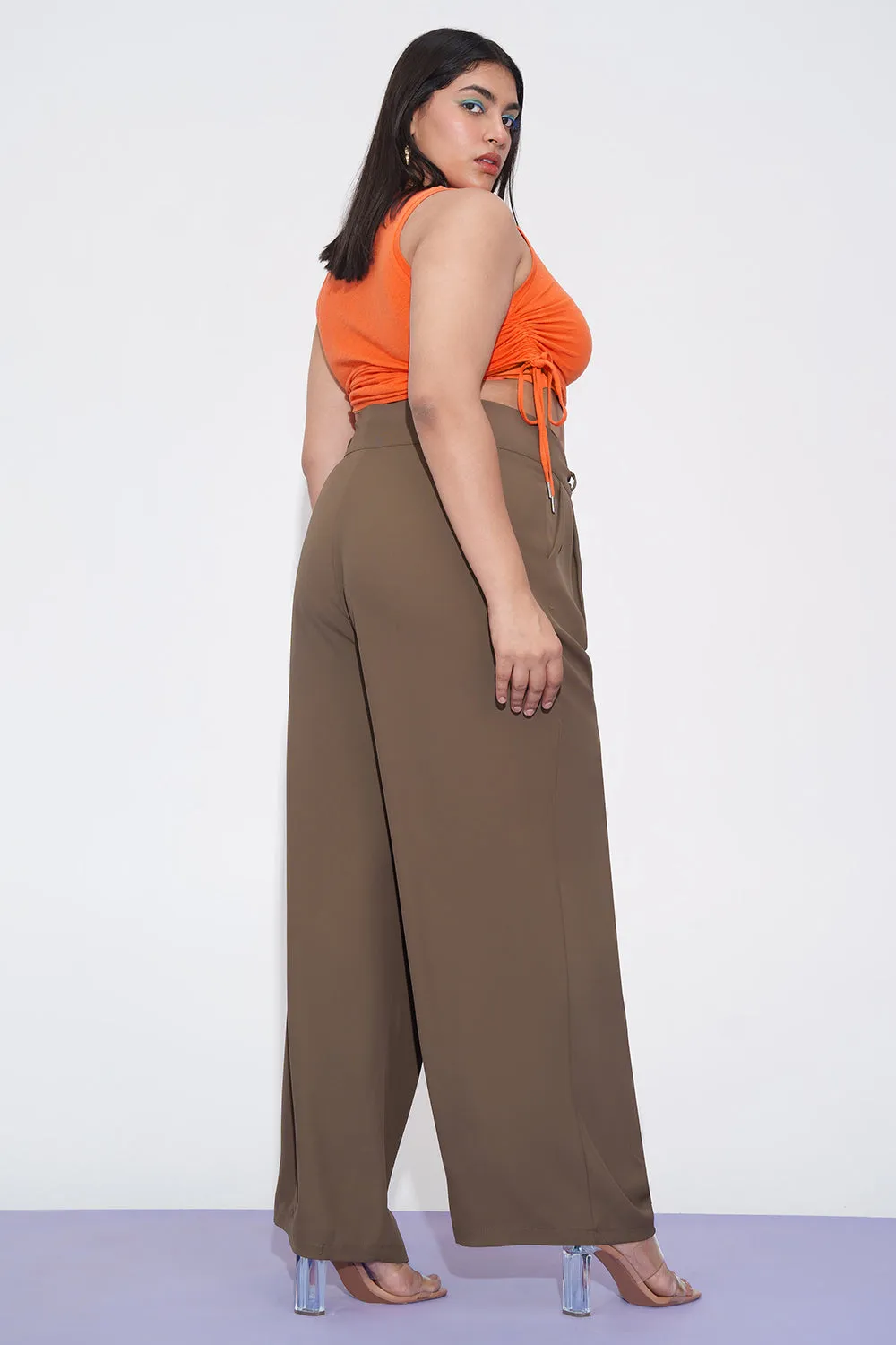 Mocha Mist Curve Pleated Double Button Korean Pants