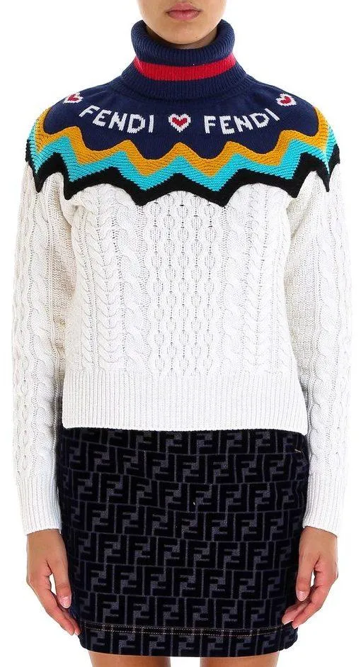 Multicolour Roll-Neck Wool and Cashmere Blend Sweater, White