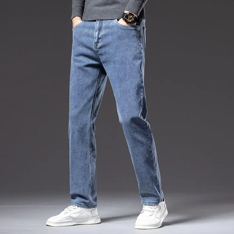 New Autumn Men's Blue Straight leg Jeans Business Casual