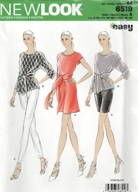 New Look 6519 Womens EASY Tie Front Dress or Top Shorts & Pants Out Of Print Sewing Pattern Size 8 - 20 UNCUT Factory Folded