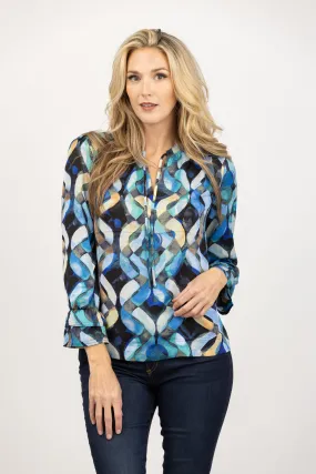 Nic   Zoe Wave Links Top in Blue Multi