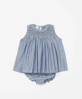 Nora Baby Dress, Chambray Stripe