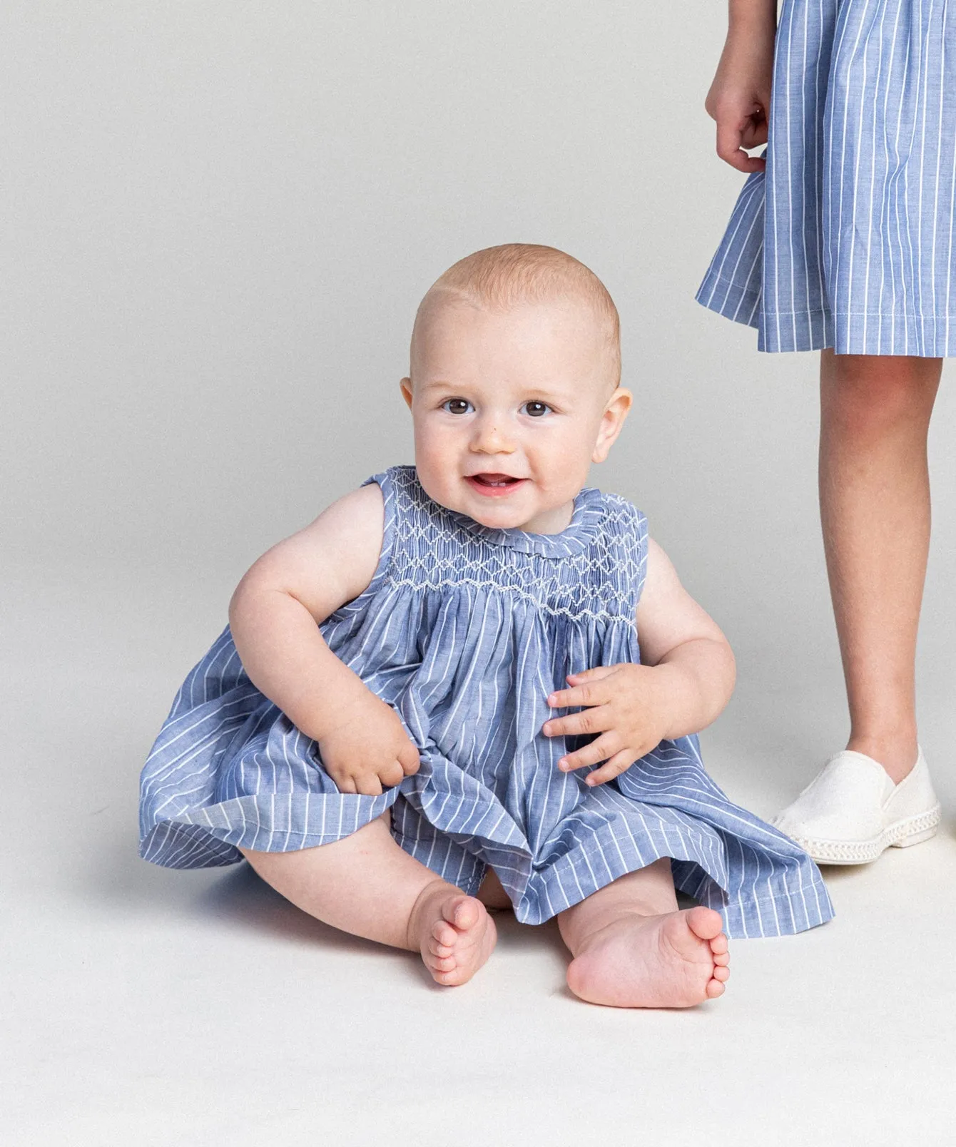 Nora Baby Dress, Chambray Stripe