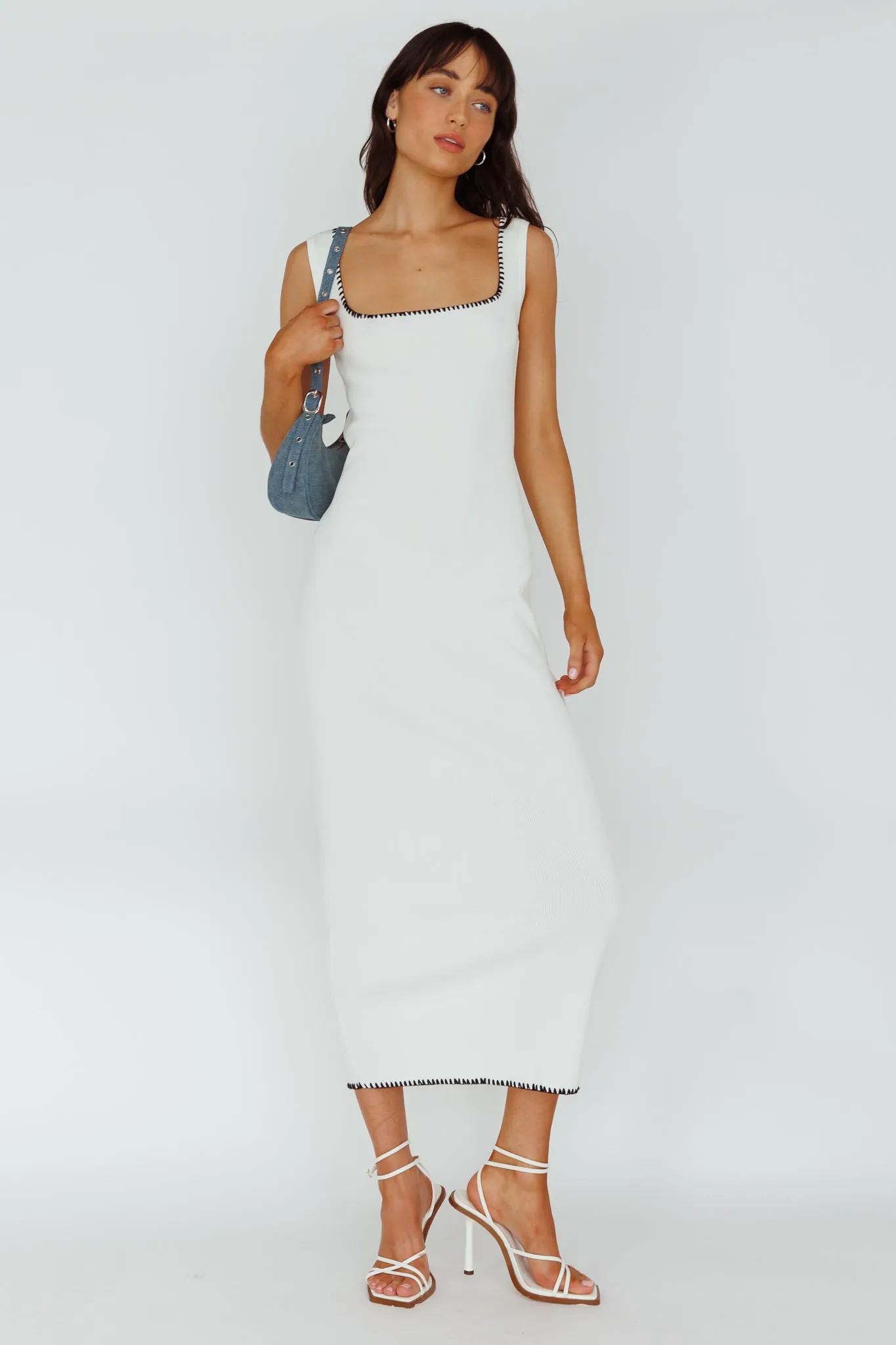 North Shore Blanket Stitch Knit Maxi Dress White