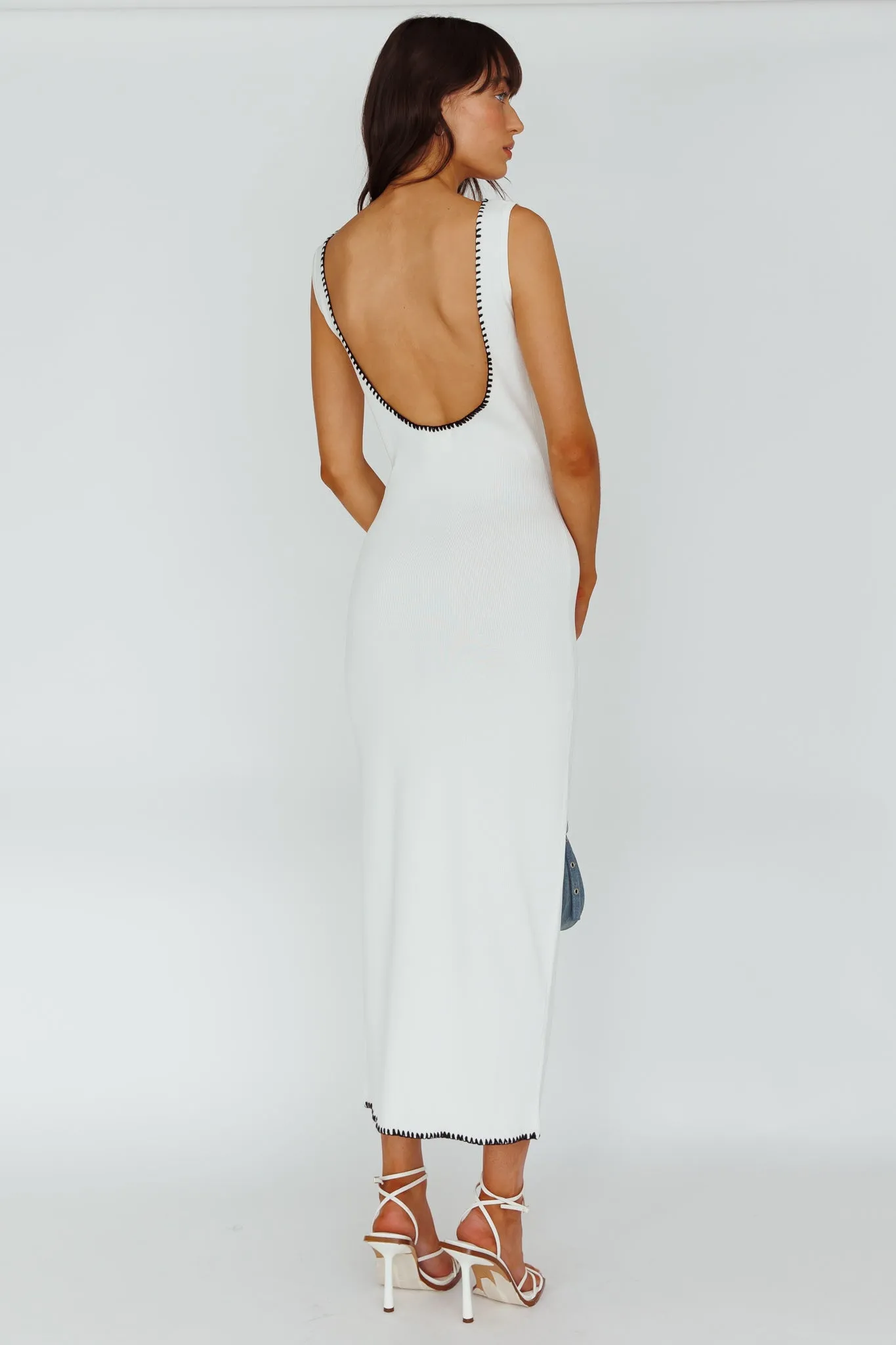 North Shore Blanket Stitch Knit Maxi Dress White