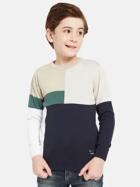 Octave Boys Cream-Coloured White Colourblocked Pullover