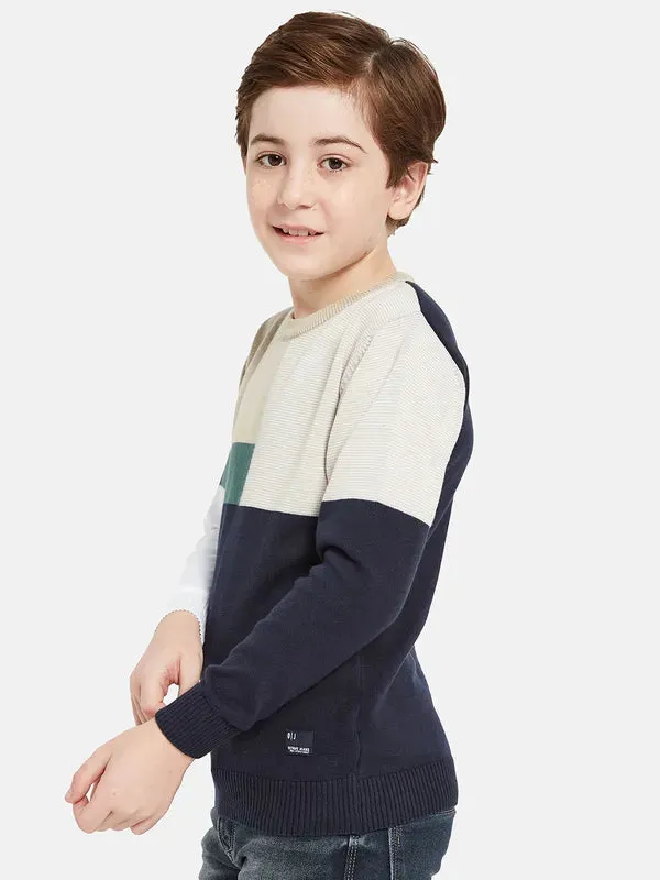 Octave Boys Cream-Coloured White Colourblocked Pullover