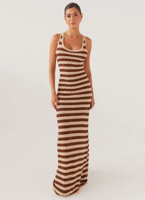 Off The Record Knit Maxi Dress - Cinnamon Stripe