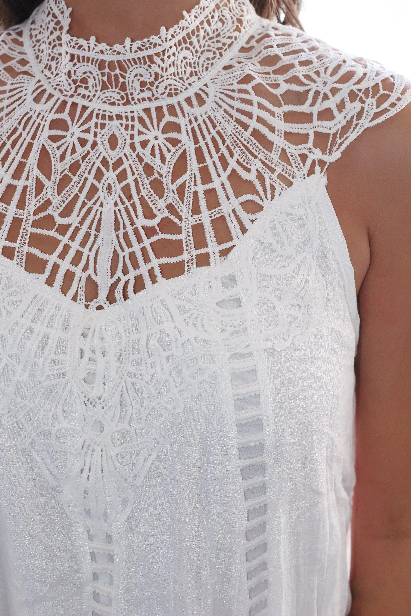 Off White Short Dress with Crochet Detail