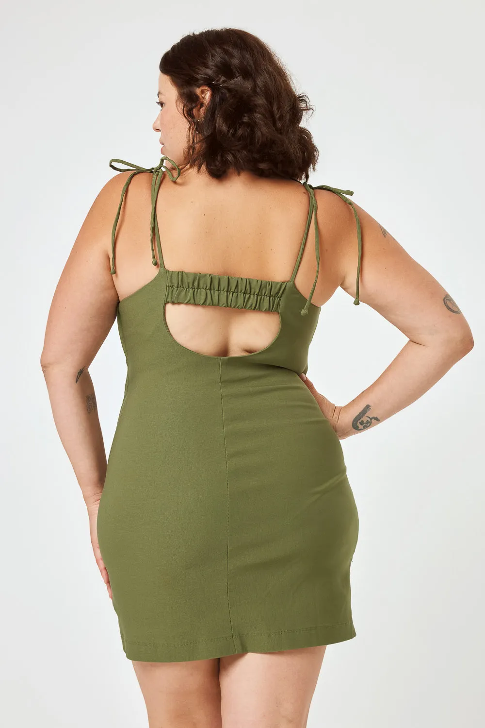 Olive Tie Shoulder Dress