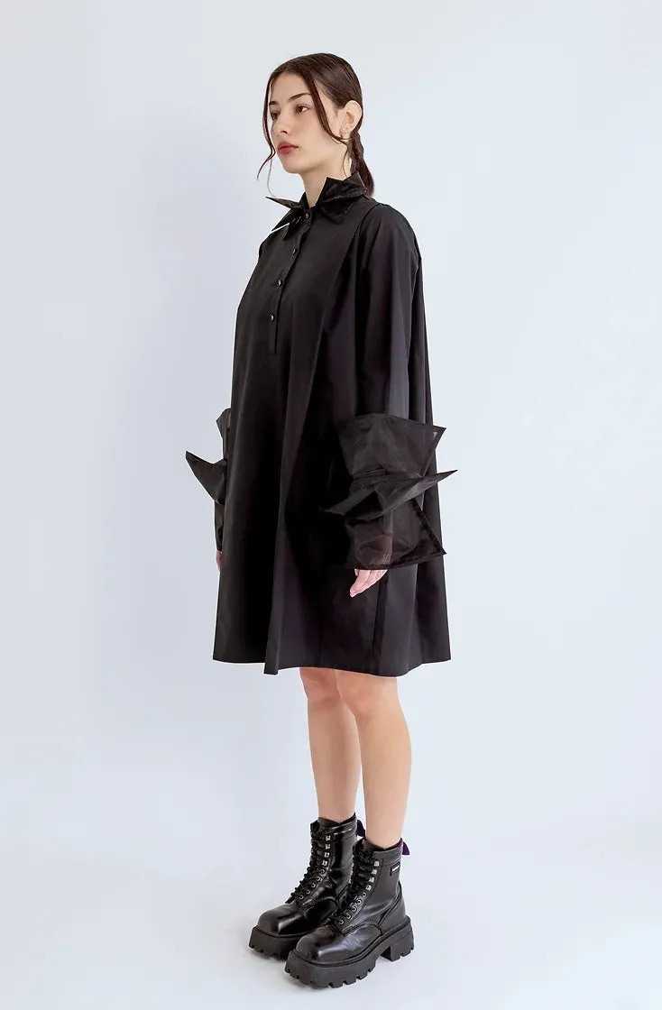 Organza shirt dress-black