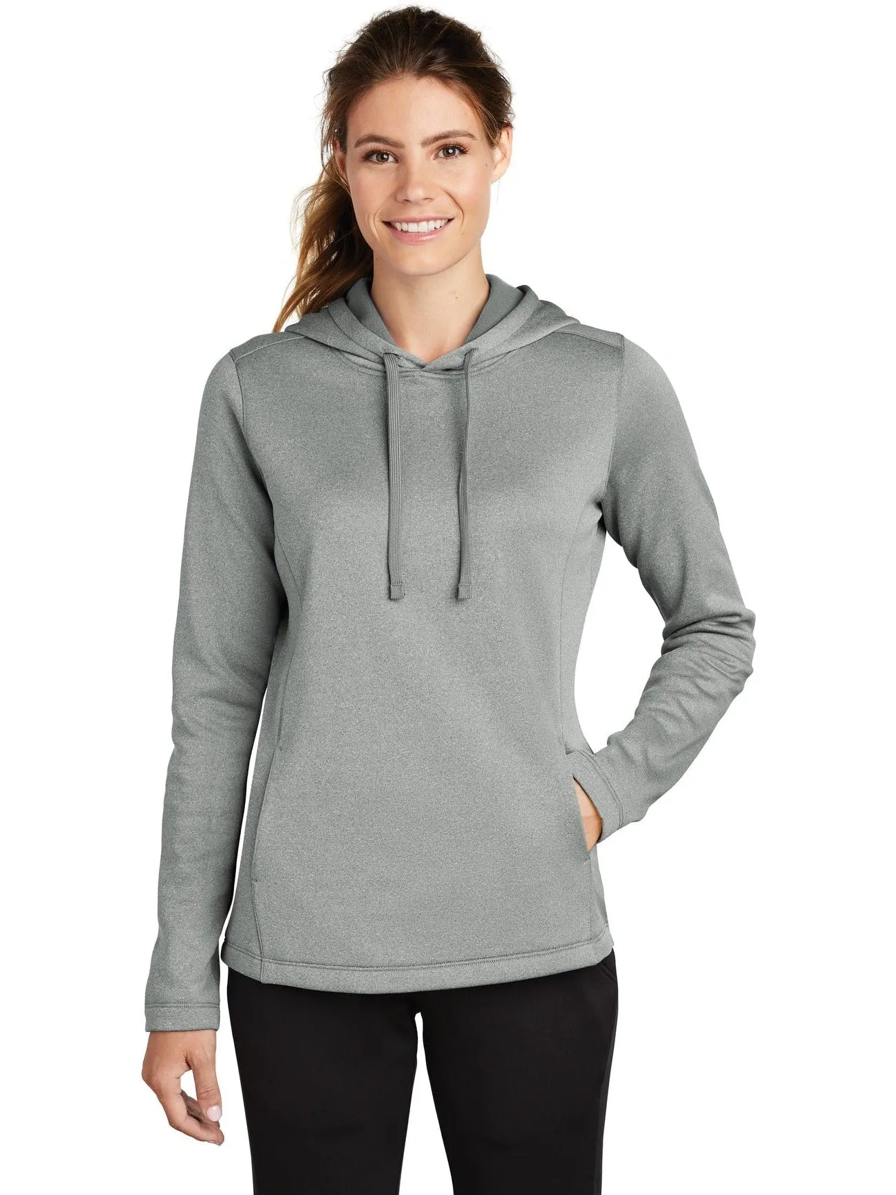 OUTLET-Sport-Tek Ladies Posicharge Sport-Wick Heather Fleece Hooded Pullover