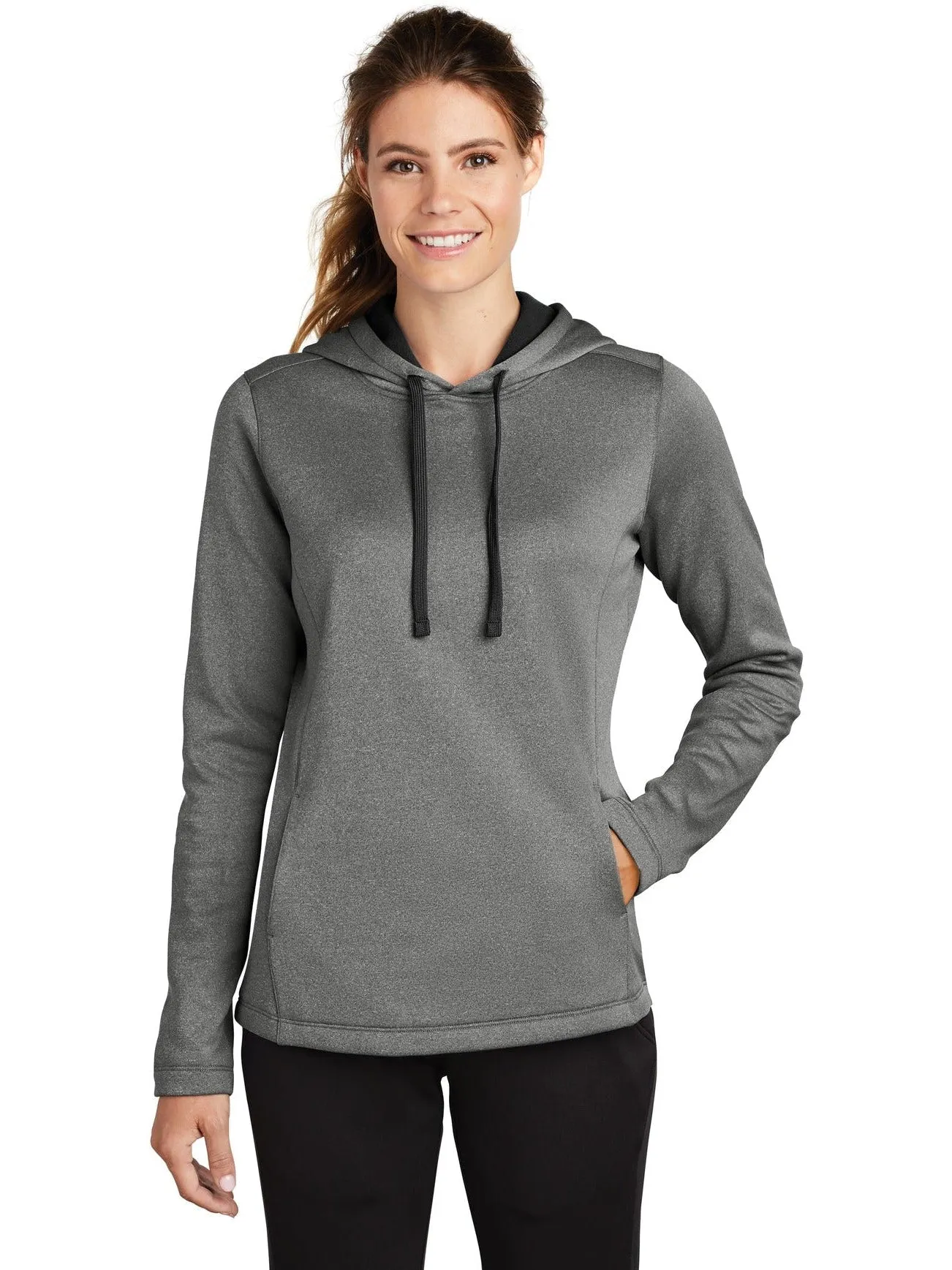 OUTLET-Sport-Tek Ladies Posicharge Sport-Wick Heather Fleece Hooded Pullover