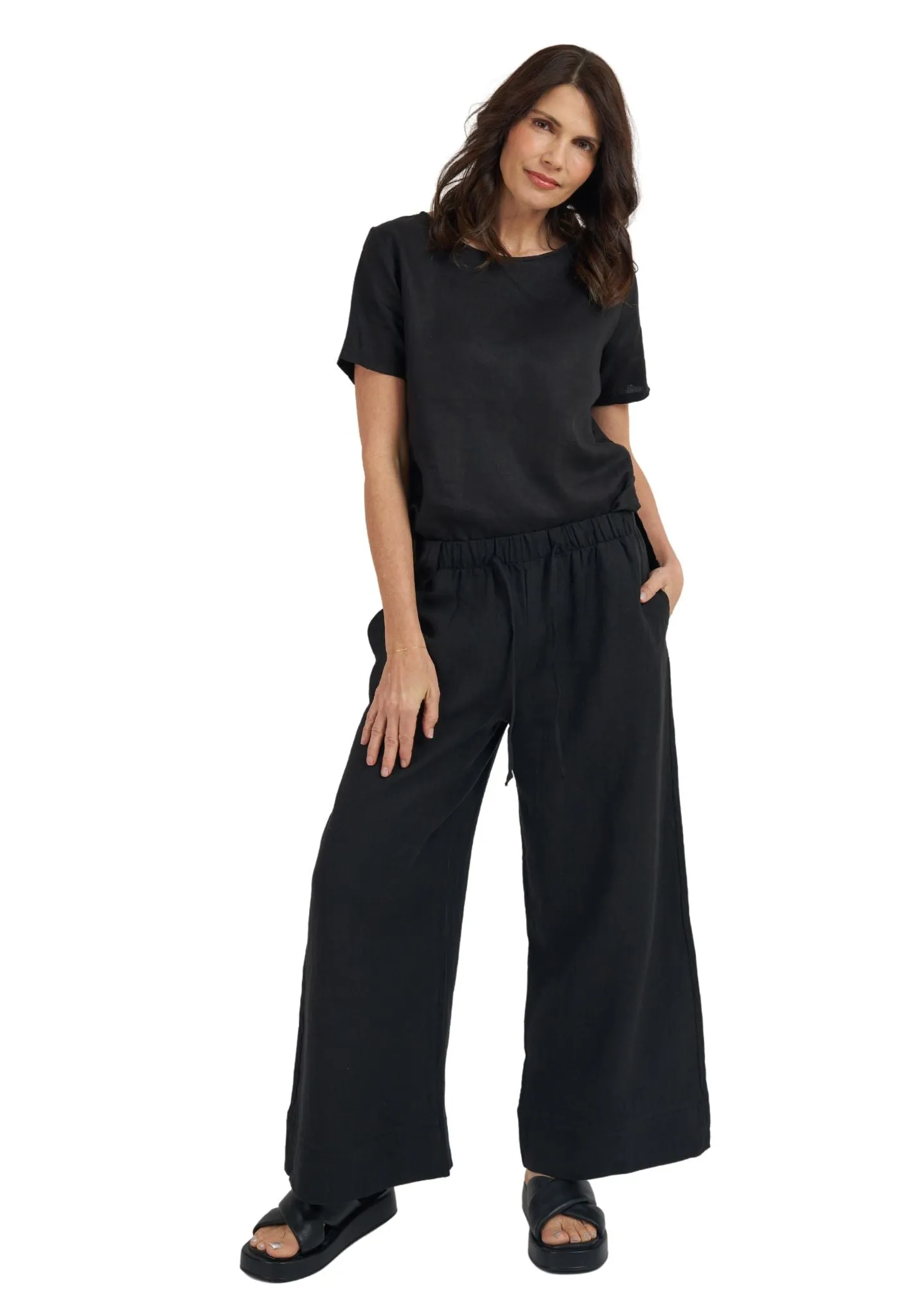 Palazzo Black Linen Pants