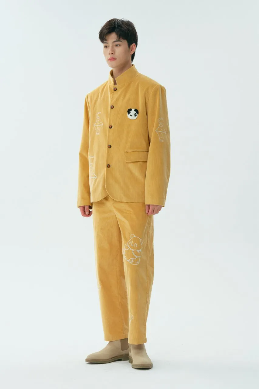 Panda Embroidered Corduroy Pants