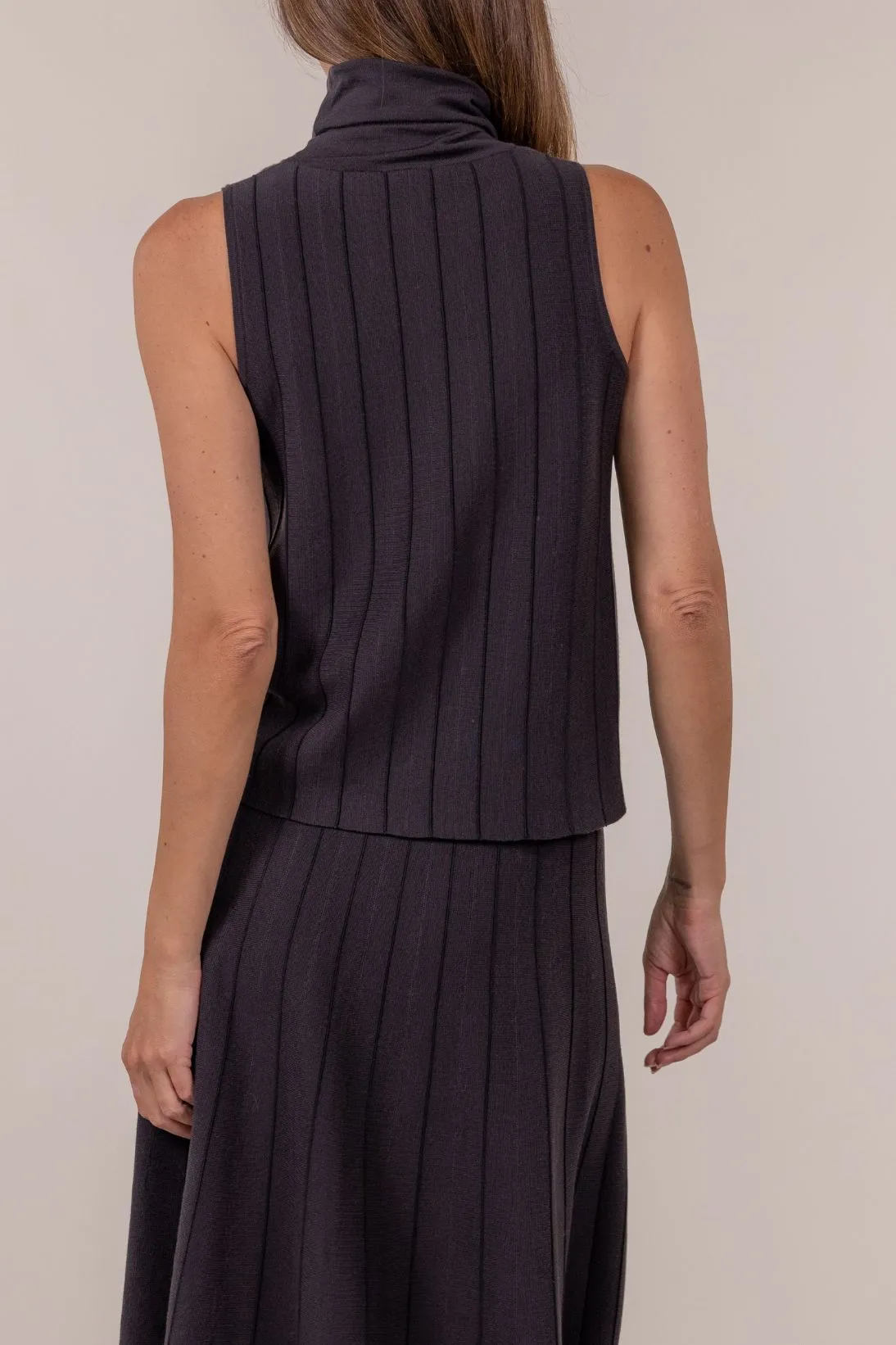 PINSTRIPE SLEEVELESS TURTLENECK