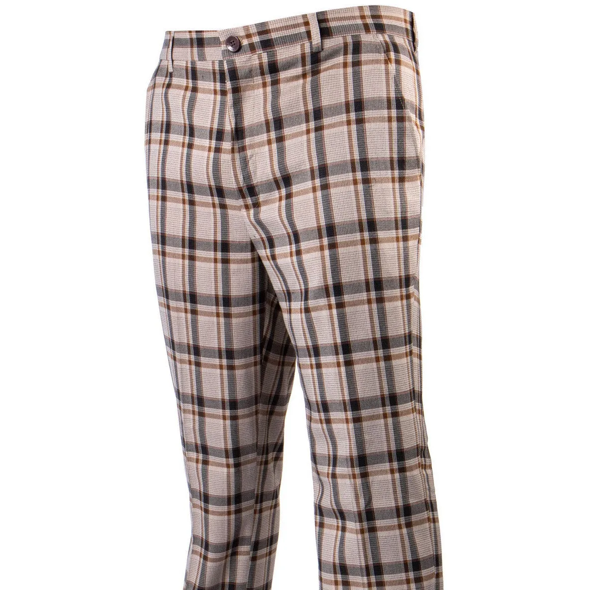 Plaid Khaki Brown White Pants