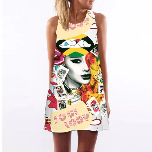 Printe Chiffon Sleeveless Dress