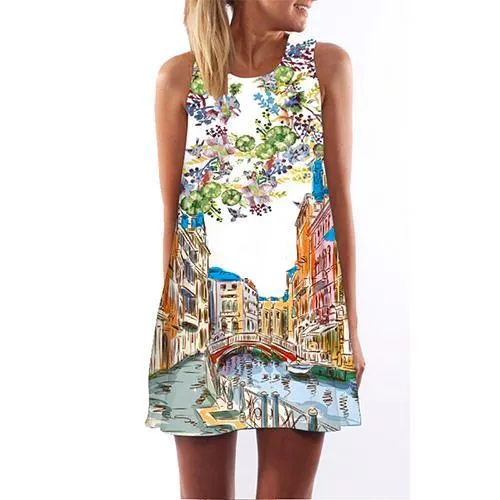 Printe Chiffon Sleeveless Dress