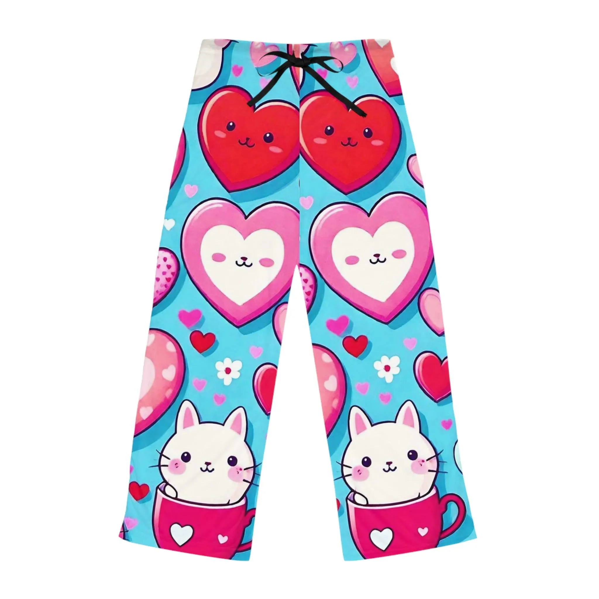 "Kitten Hearts" Women's Pajama Pants with Drawstring