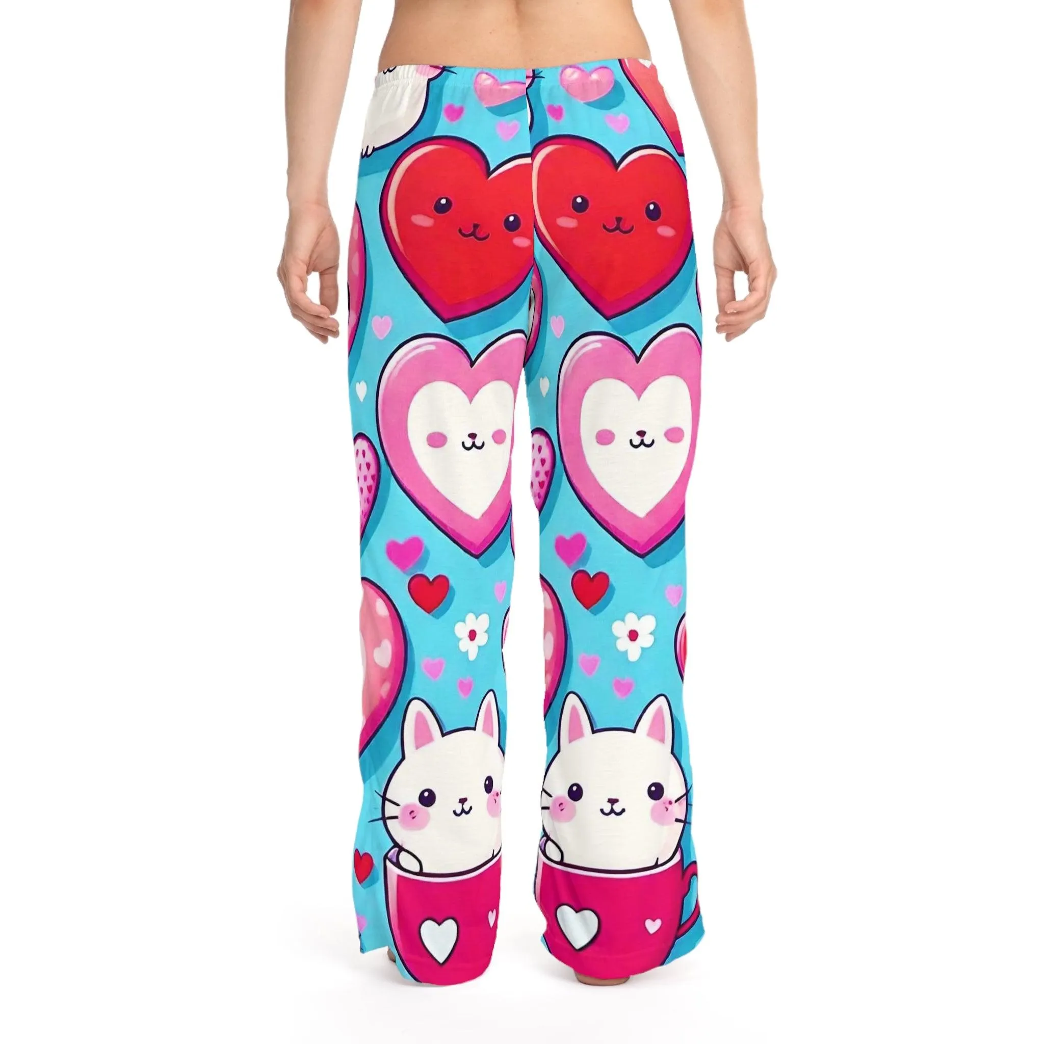 "Kitten Hearts" Women's Pajama Pants with Drawstring