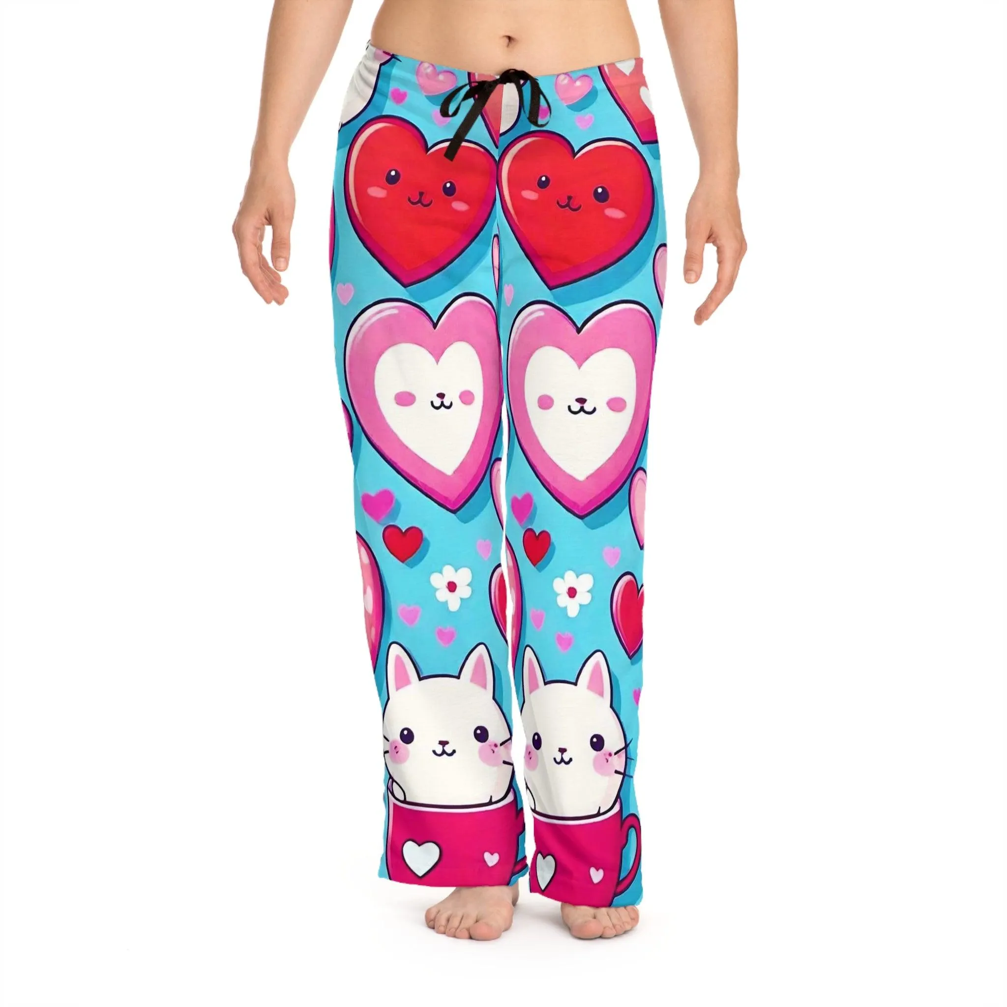 "Kitten Hearts" Women's Pajama Pants with Drawstring