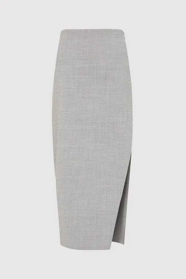 Raw Hem Midi Skirt Grey Heather