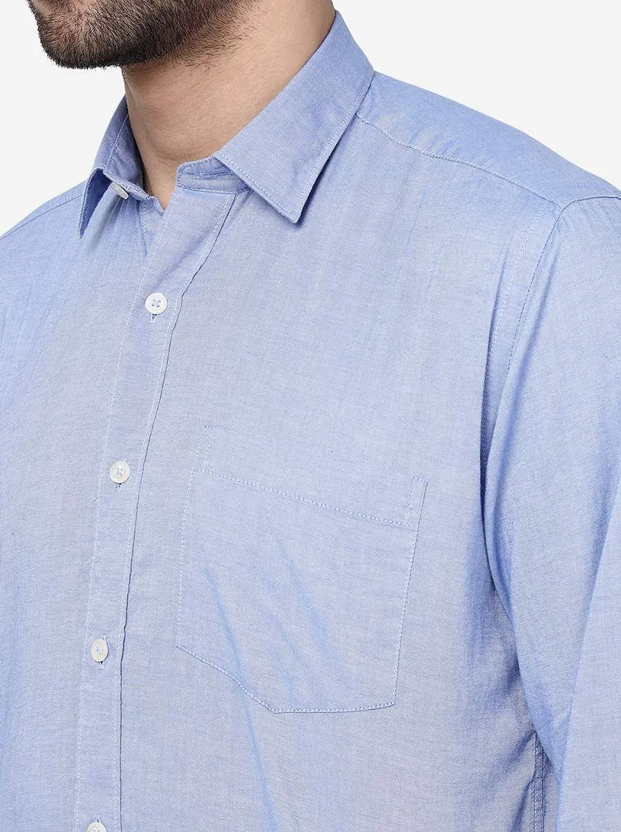 River Blue Solid Slim Fit Semi Casual Shirt | JadeBlue