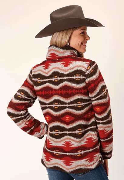 Roper Women's Red Aztec Blanket 1/4 Zip Polar Fleece Pullover 0250-6197