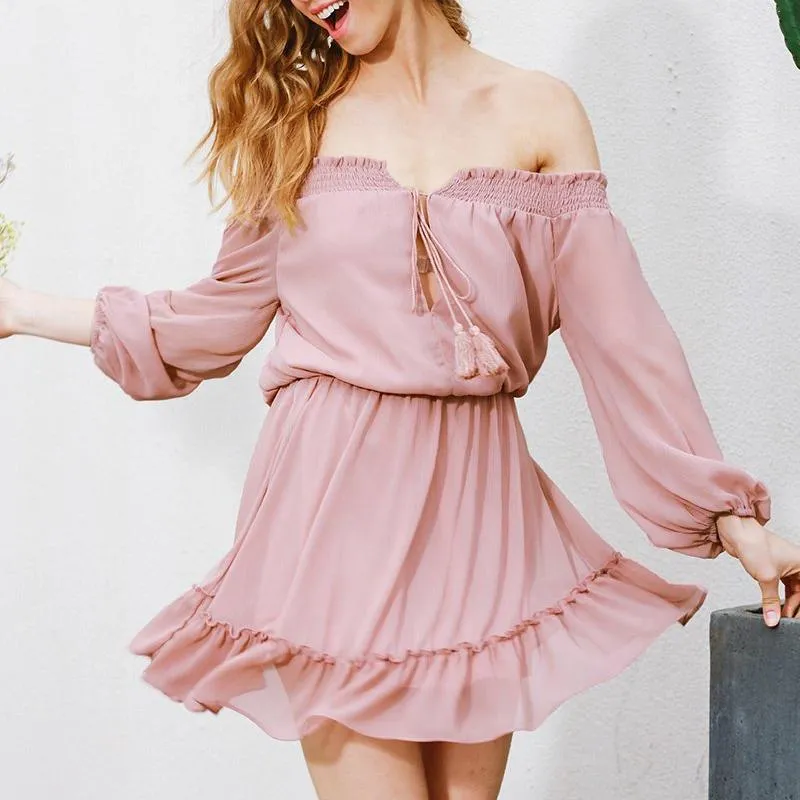 Ruffle Fringe Sexy Off Shoulder Summer Beach Dress