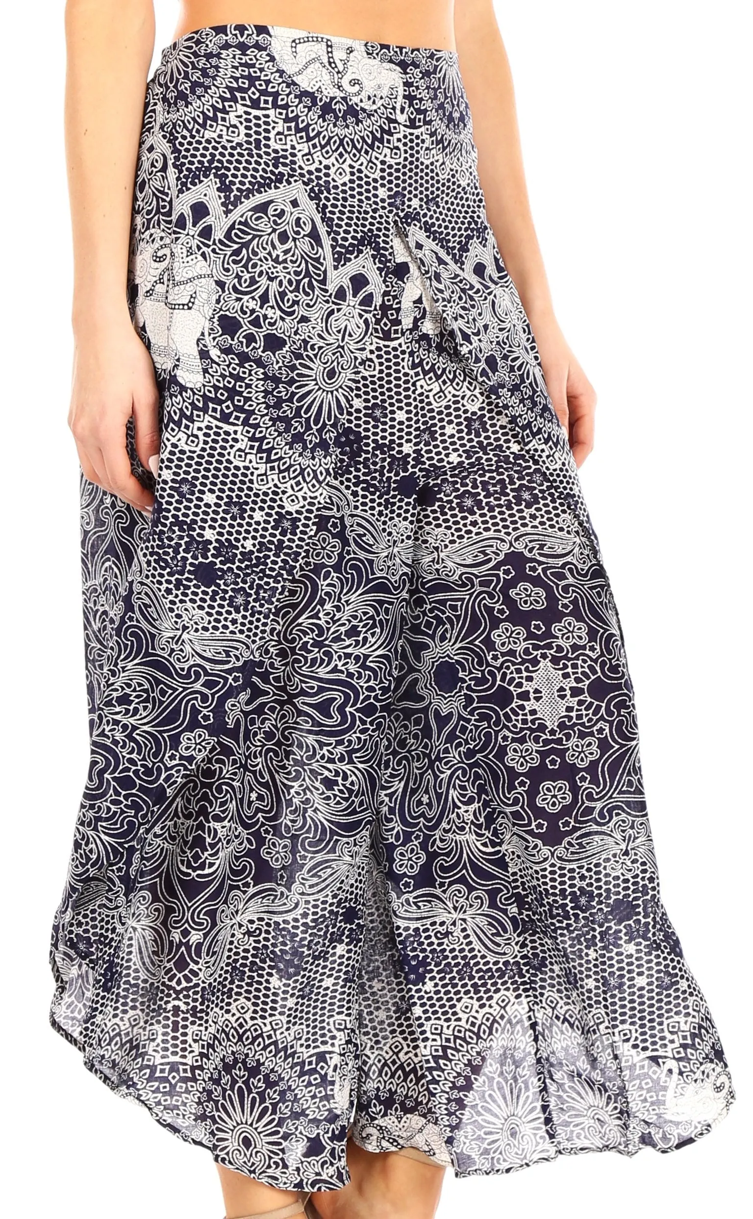 Sakkas Serilda Women's Loose Elephant Batik Boho Wide Leg Pants Elastic Waist