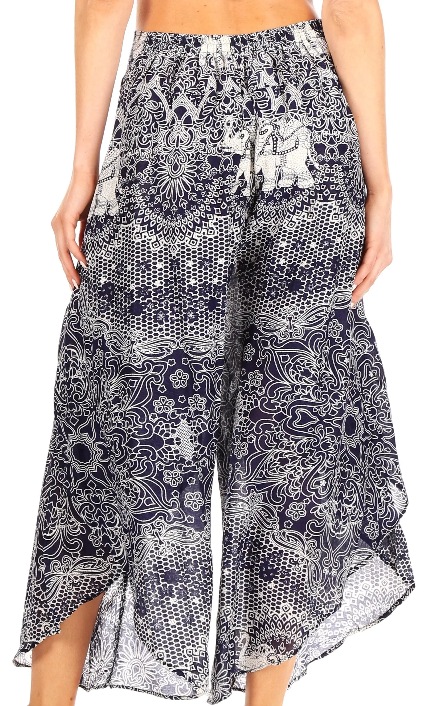 Sakkas Serilda Women's Loose Elephant Batik Boho Wide Leg Pants Elastic Waist