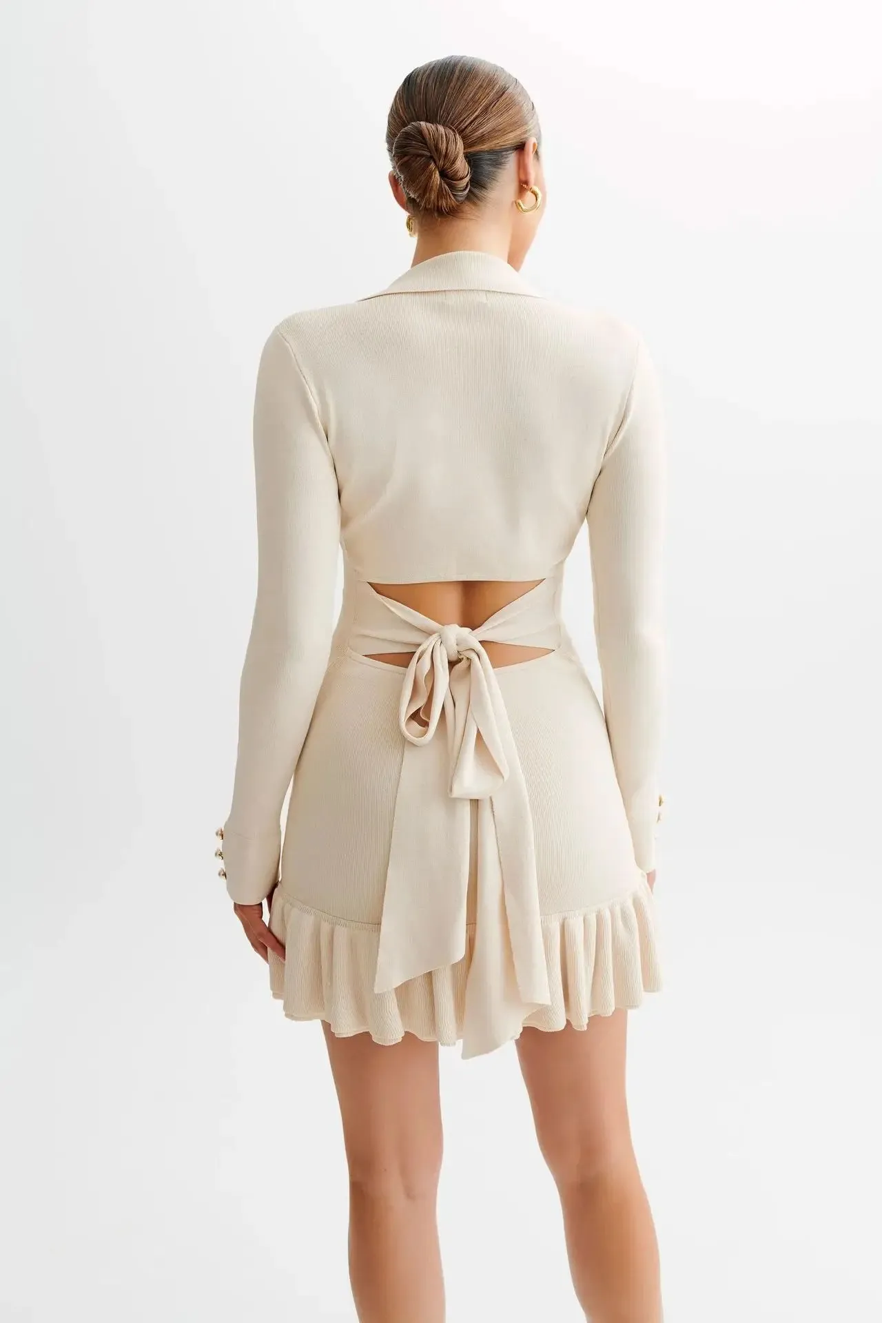 Sassy Trimmed Mini Dress – Lower Back Cut Out   Bow